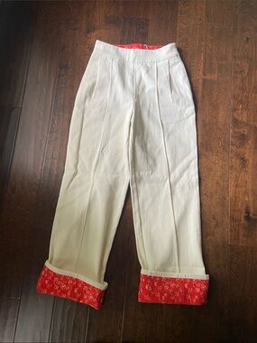 Good Alma Cotton Twill Trousers ivory/orange SZ M NWOT